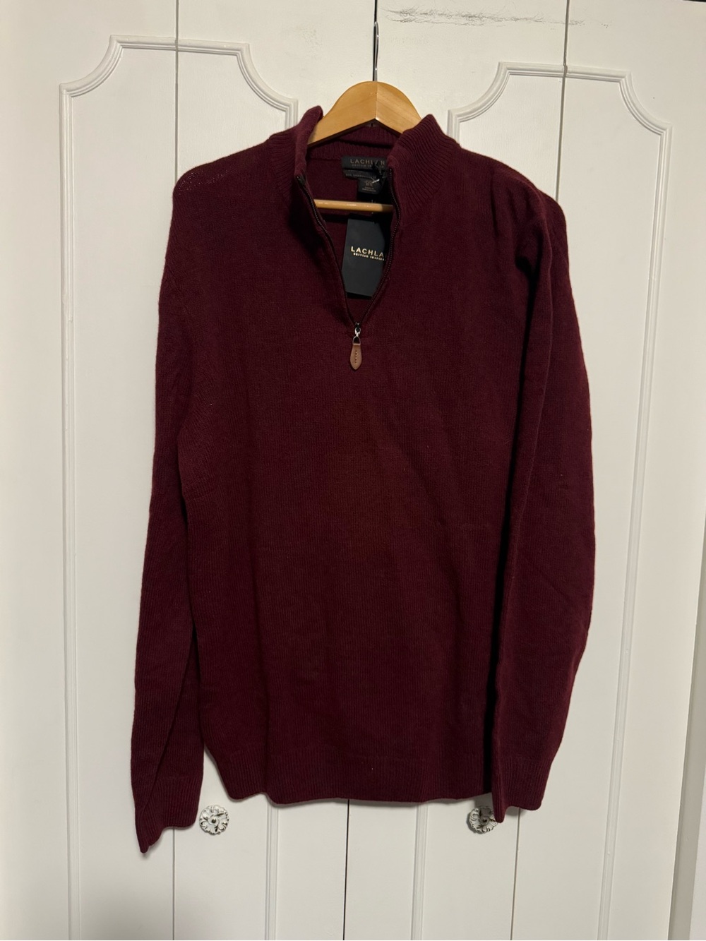 Lachlan Lambswool Men's Maroon Zip-Neck Sweater